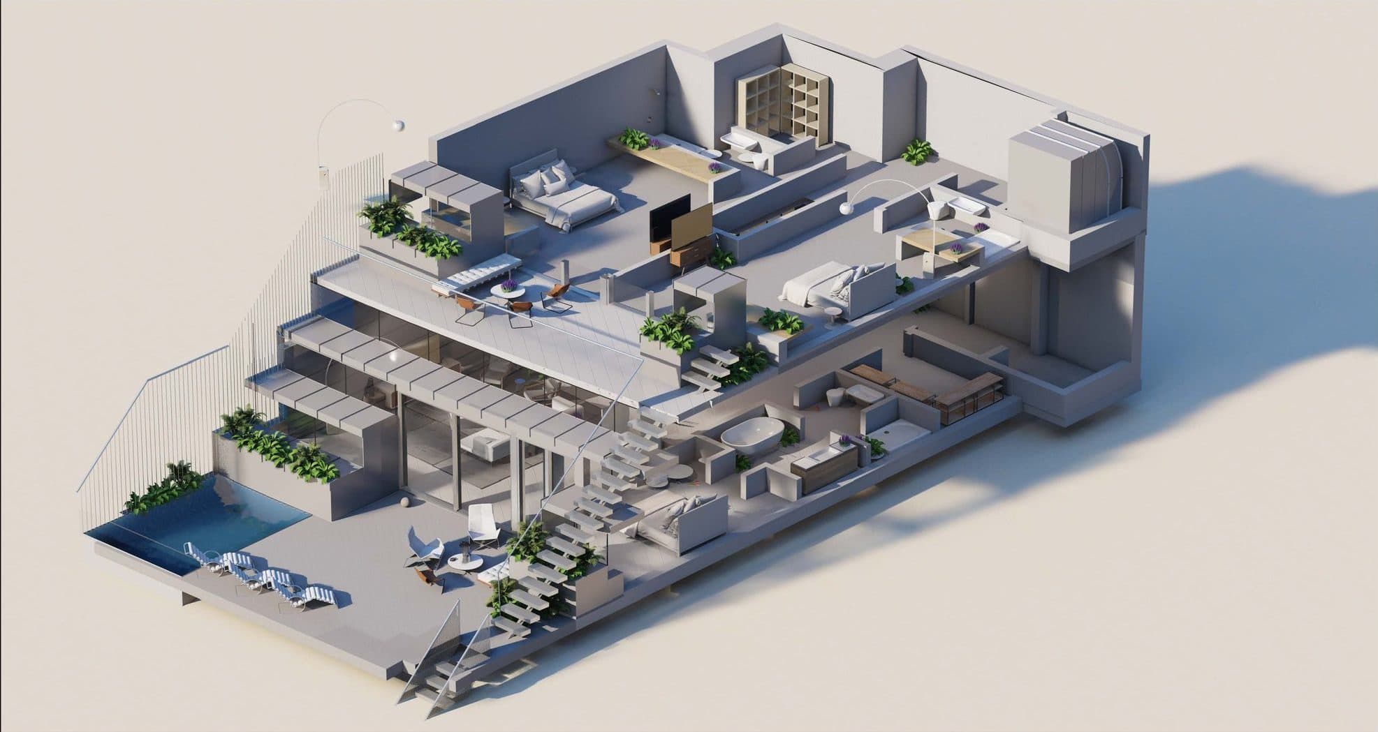 Los Madroños, Axonometric view of a house type