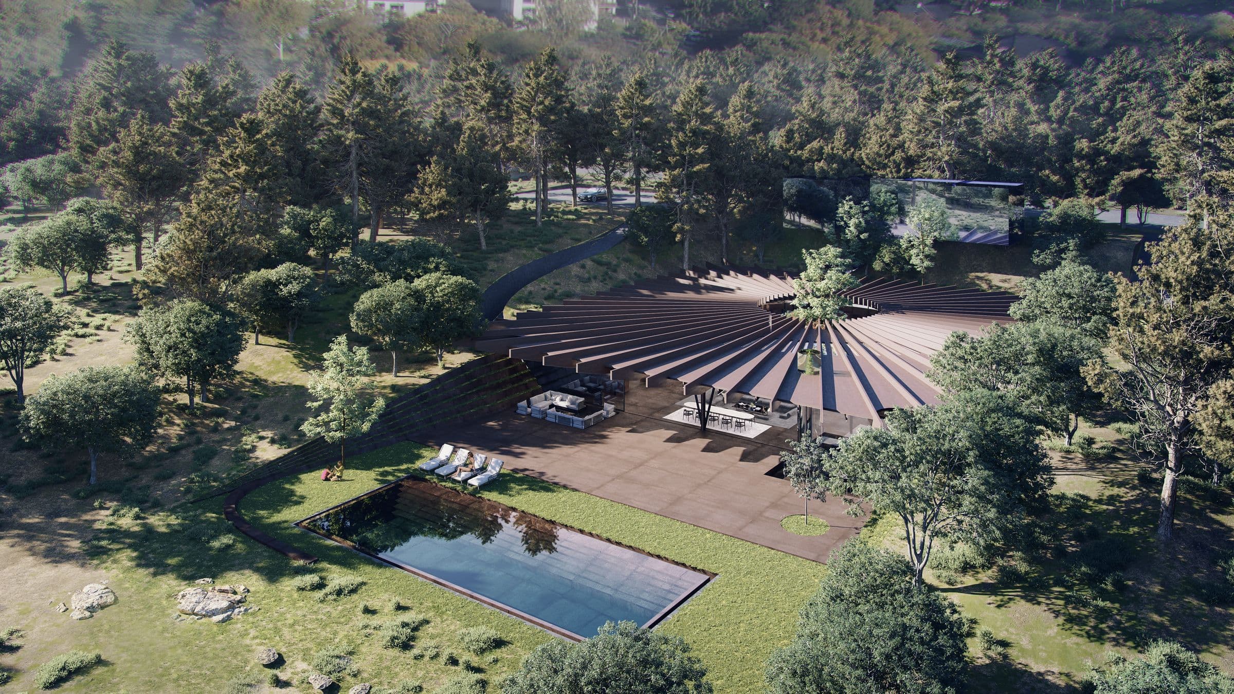 House in La Moraleja I, Aerial view with pool